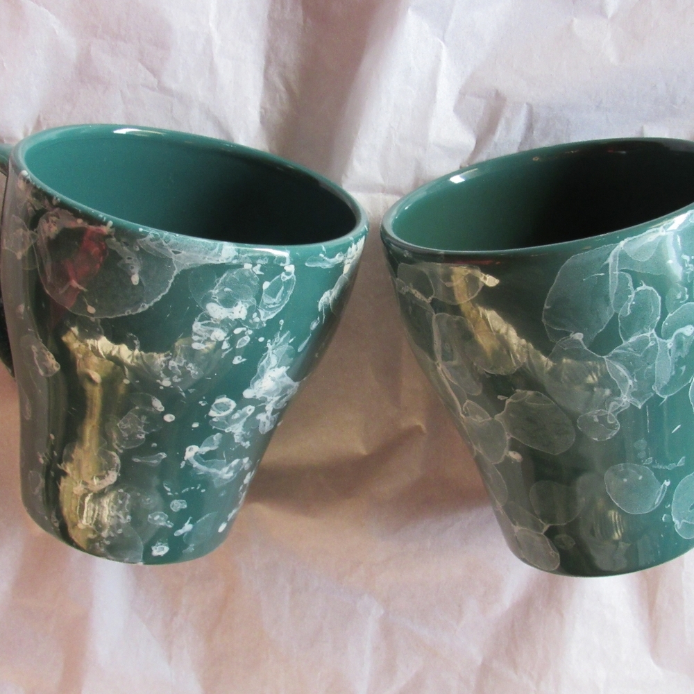 Marble Green Coffee Mugs Set of (2) New